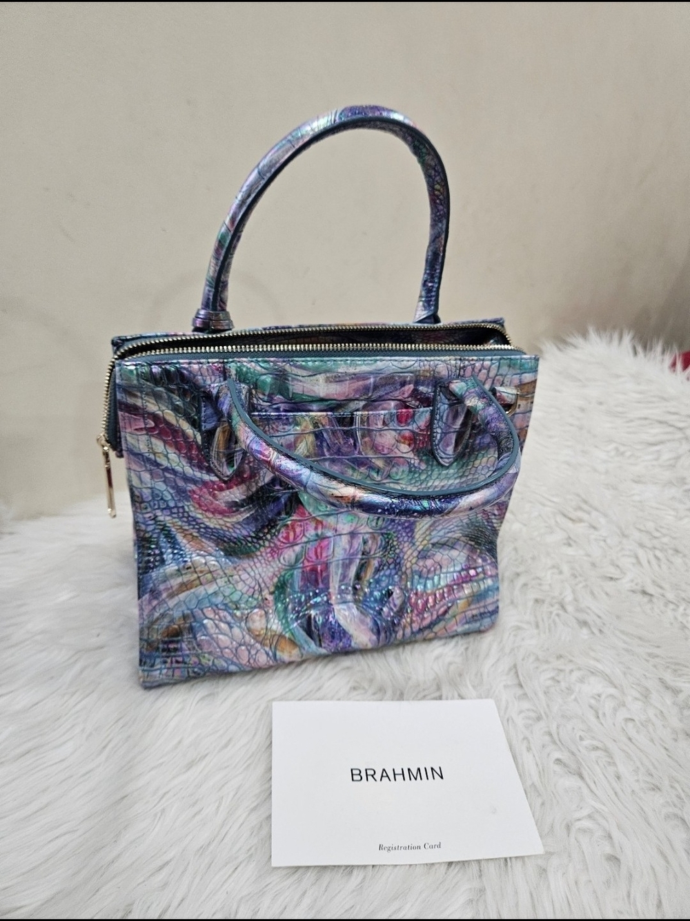 Brahmin Multicolor Croc-Embossed Leather Satchel - Picture 2 of 5